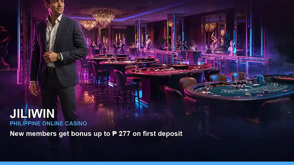 JILIWIN live casino table games with an adult Filipina host in a wide floor setting