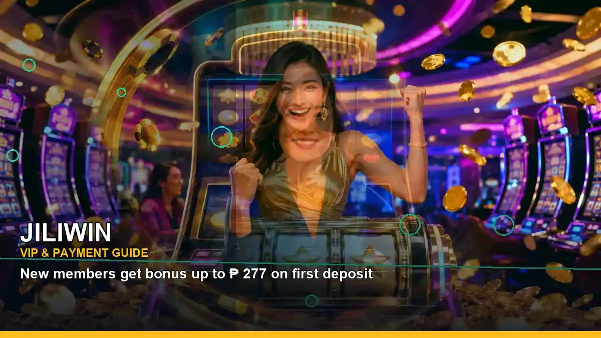 JILIWIN mobile casino games on a phone, featuring an adult Filipina casino host in a close-up composition