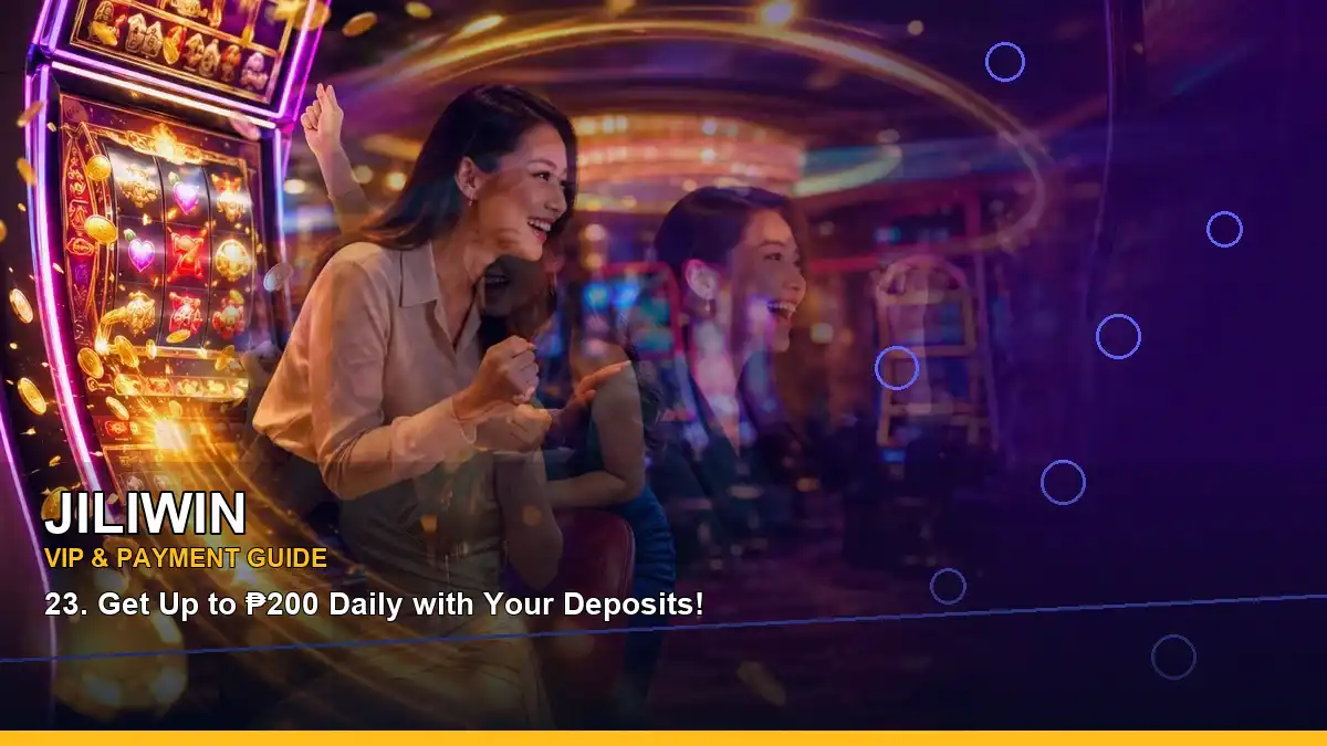 JILIWIN rewards information for Philippine users, featuring panoramic night-time online slot reels and mobile gaming imagery